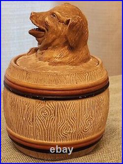 Old German Terracotta Tobacco Humidor Jar Signed Johann Maresch Pig In Barrel