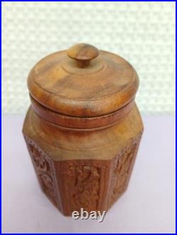 Old Hand Carved Himalayan Sheesham Wood Pipe Tobacco Cigar Humidor Jar Canister