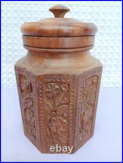 Old Hand Carved Himalayan Sheesham Wood Pipe Tobacco Cigar Humidor Jar Canister