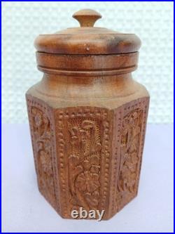 Old Hand Carved Himalayan Sheesham Wood Pipe Tobacco Cigar Humidor Jar Canister