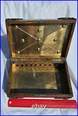 Original FANCY 1890'S VICTORIAN ANTIQUE OAK CIGAR HUMIDOR BOX