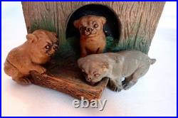 Outstanding Terracotta Pug/Bulldog Dog withPuppies Small Tobacco Humidor/Box Antiq