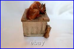 Outstanding Terracotta Pug/Bulldog Dog withPuppies Small Tobacco Humidor/Box Antiq