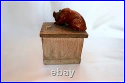 Outstanding Terracotta Pug/Bulldog Dog withPuppies Small Tobacco Humidor/Box Antiq