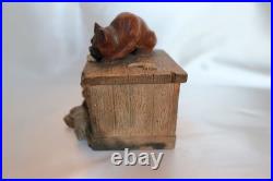 Outstanding Terracotta Pug/Bulldog Dog withPuppies Small Tobacco Humidor/Box Antiq