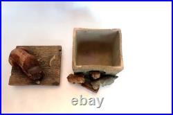 Outstanding Terracotta Pug/Bulldog Dog withPuppies Small Tobacco Humidor/Box Antiq