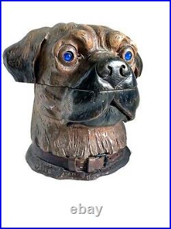 Outstanding wood carving figural tobacco humidor German boxer dog c. 1930