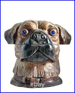 Outstanding wood carving figural tobacco humidor German boxer dog c. 1930