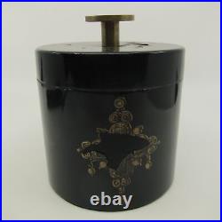 PIERO FORNASETTI Lacquered Metal Black Gold Canister Humidor Pipe Tobacco Jar