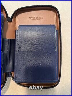 Peter James Travel Carry Humidor Black Label Collection Italian Leather Navy