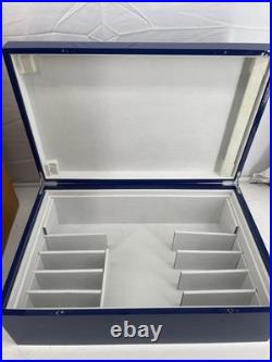 Premium Tabletop Cigar Humidor Blue Lacquer Display Box in leather case