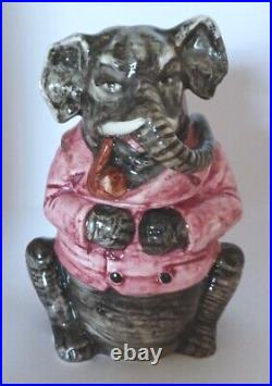 Pretty/Old Majolica Elephant Figural Tobacco Jar Humidor Nice Condition, c1880s