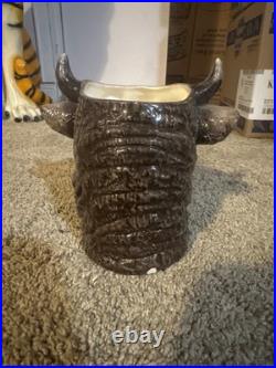 Pretty/Old Majolica RARE Buffalo Head Tobacco Jar Humidor