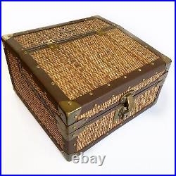 Prizmik & Brill XL Tabletop Humidor Chest Wicker Cedar Lined Brass Hardware