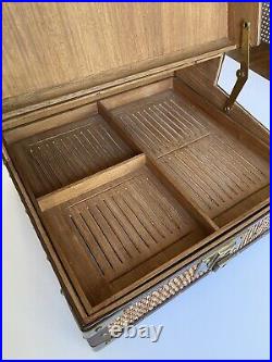 Prizmik & Brill XL Tabletop Humidor Chest Wicker Cedar Lined Brass Hardware