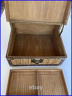 Prizmik & Brill XL Tabletop Humidor Chest Wicker Cedar Lined Brass Hardware