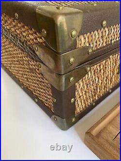 Prizmik & Brill XL Tabletop Humidor Chest Wicker Cedar Lined Brass Hardware