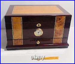 Quality Importers Cigar Humidor Rosewood With Maple Burled Wood Inlay Design