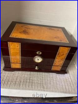 Quality Importers Cigar Humidor Rosewood With Maple Burled Wood Inlay Design