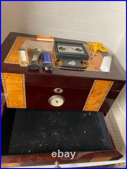 Quality Importers Cigar Humidor Rosewood With Maple Burled Wood Inlay Design