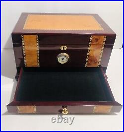 Quality Importers Cigar Humidor Rosewood With Maple Burled Wood Inlay Design