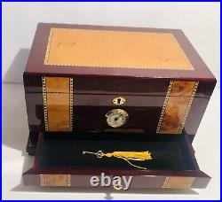 Quality Importers Cigar Humidor Rosewood With Maple Burled Wood Inlay Design