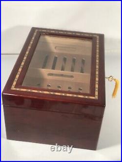 Quality Importers Cigar Humidor Rosewood With Maple Burled Wood Inlay Design