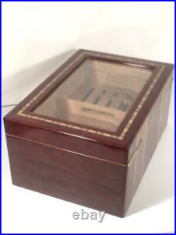 Quality Importers Cigar Humidor Rosewood With Maple Burled Wood Inlay Design