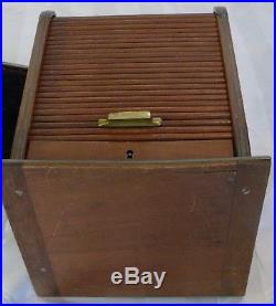 RARE ANTIQUE WOODEN ROLL TOP CIGAR CASE HUMIDOR With KEY