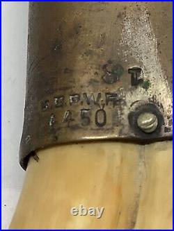 RARE Antique 1900's wild boar tusk B. E. P. W. F 4450 ashtray & cigar cutter brass