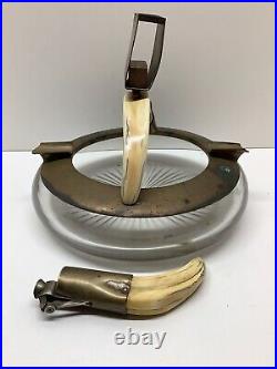 RARE Antique 1900's wild boar tusk B. E. P. W. F 4450 ashtray & cigar cutter brass
