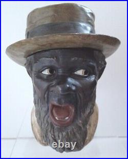 RARE Antique Bernard Bloch Terracotta Uncle Sam Blackamoor Tobacco Humidor c1908