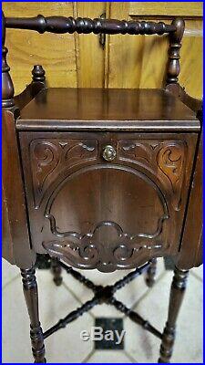 RARE Antique Wood COPPER LINED Humidor/Tobacco Table Magazine Holders Both Sides