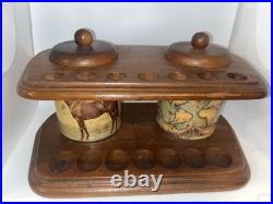 RARE Double Tobacco Humidor w 7 Pipe Stand Horse World Map Equestrian