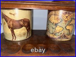 RARE Double Tobacco Humidor w 7 Pipe Stand Horse World Map Equestrian