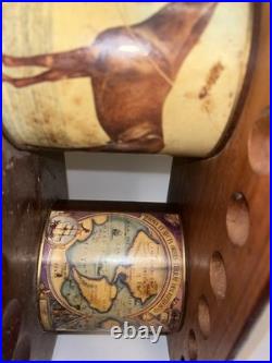 RARE Double Tobacco Humidor w 7 Pipe Stand Horse World Map Equestrian