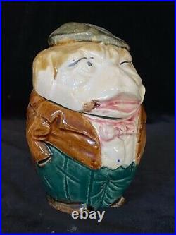 RARE GENTLEMAN DOG with CIGAR Tobacco Jar Antique Majolica Pottery Humidor c1880