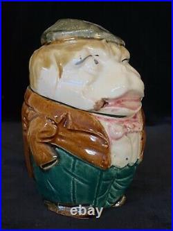 RARE GENTLEMAN DOG with CIGAR Tobacco Jar Antique Majolica Pottery Humidor c1880