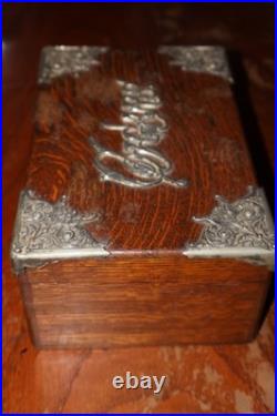 RARE VINTAGE TIGER QUARTER SAWN OAK BOX HUMIDOR ZINC LINED 10x6.5x4