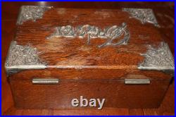 RARE VINTAGE TIGER QUARTER SAWN OAK BOX HUMIDOR ZINC LINED 10x6.5x4
