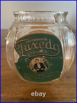 RARE Vintage Antique Glass Patterson's Tuxedo Tobacco Jar Canister Container