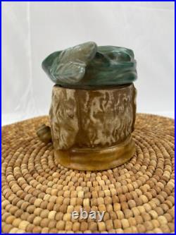 RARE Vintage Dog Majolica Tobacco Jar Cigar Humidor Figural Trinket Jar w Lid