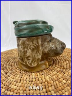 RARE Vintage Dog Majolica Tobacco Jar Cigar Humidor Figural Trinket Jar w Lid