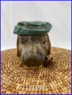 RARE Vintage Dog Majolica Tobacco Jar Cigar Humidor Figural Trinket Jar w Lid