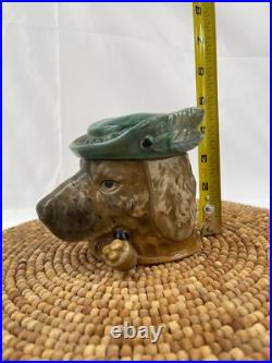 RARE Vintage Dog Majolica Tobacco Jar Cigar Humidor Figural Trinket Jar w Lid