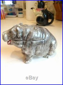 RARE Vintage Majolica Hippopotamus Tobacco Jar Humidor, Hippo, Marked