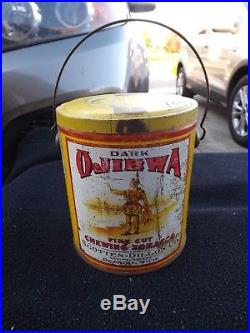 RARE Vintage Ojibwa Indian Cigar Tin Humidor Tobacco Advertising 6 x 5 1/2