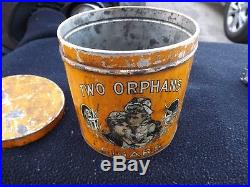 RARE Vintage Two Orphans Cigar Tin Humidor Tobacco Advertising 5 x 5