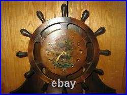 RARE Vtg CUSHMAN SMOKER Tobacco Wooden Shelf 76 MAYFLOWER Gilbert Clock NAUTICAL