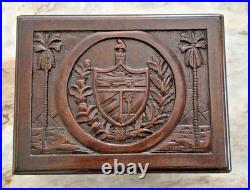 RAREST VINTAGE CIGAR HUMIDOR Wooden REPUBLIC TREE SHIELD 1920s EMPTY MACHADO